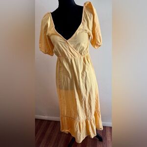 Roxy Butter Yellow Midi Peasant Dress Prairie Cottage core Size Medium
